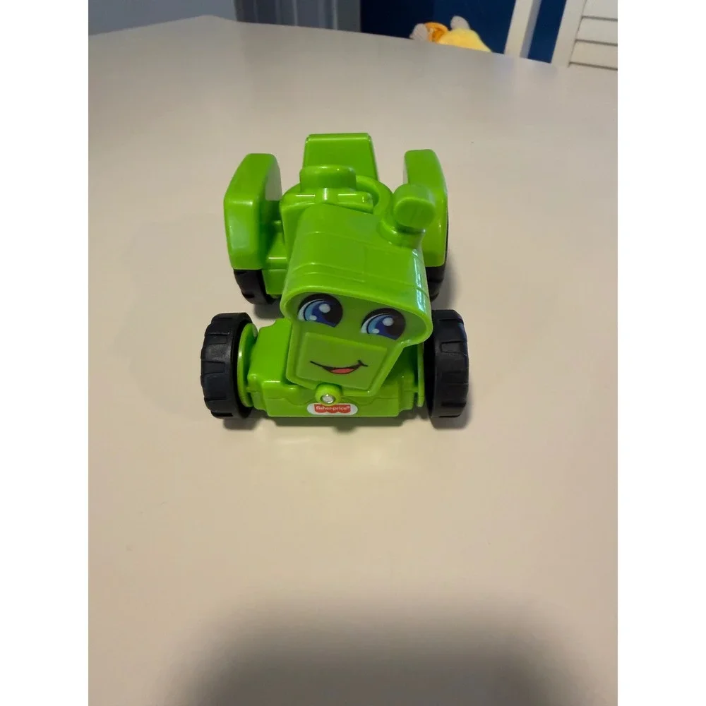 Fisher-Price Little People Green Tractor Toy 2016 Mattel Smiling Face